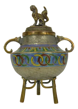 19th Century Burnt Tripod Perfume Bottle Covered in Gilded Bronze and Partitioned Enamels, Vietnam
