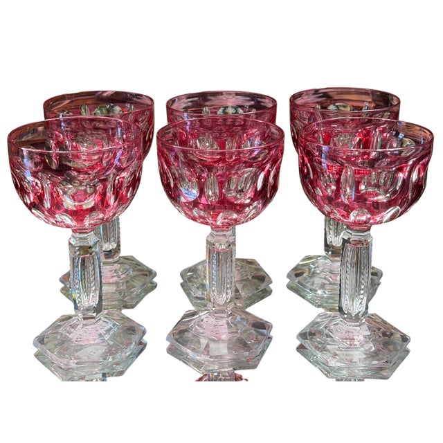 Set of 6 Antique Val St Lambert Cranberry Crystal Port Wine Stems. These are appropriately unsigned.