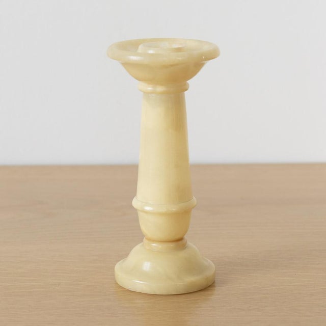 1950s Pair of Italian Alabaster Candlesticks For Sale - Image 4 of 9