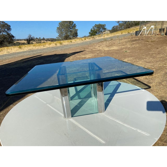 Vintage Mid Century Modern Leon Rosen for Pace Collection Chrome Glass Coffee Table Unmarked For Sale - Image 9 of 18