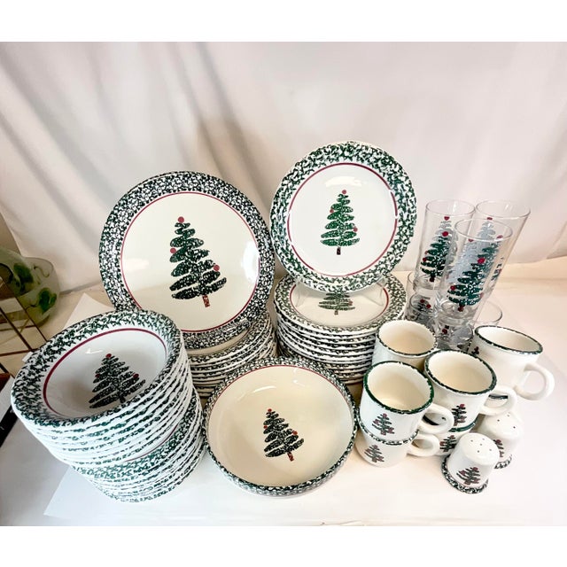 Vintage Home is pleased to offer this set of 68 Italian ironstone dinnerware. The set is from Furio and features a sponge...