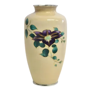 Large Signed Yukio Tamura Japanese Clematis Cloisonne Vase 10"