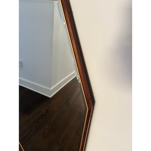 Wood and Brass-Framed Wall Mirror, Elongated Hexagon Shape,mid-Century Modern Style For Sale In New York - Image 6 of 9