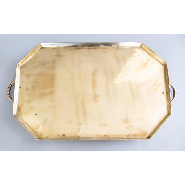 Large Mid-Century Faux Bamboo Polished Brass Octagonal Gallery Serving Tray For Sale - Image 10 of 11