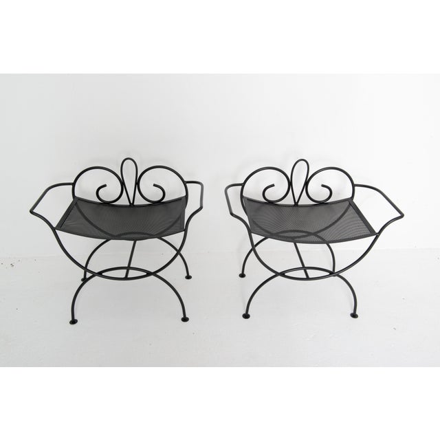 American Pair Wrought Iron Salterini style Black Benches For Sale - Image 3 of 10