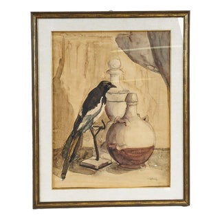 Mantovani, Magpie, 1973, Watercolor For Sale