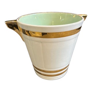 1930s Art Deco White and Gold Ceramic French Champagne Cooler by Sarreguemines For Sale