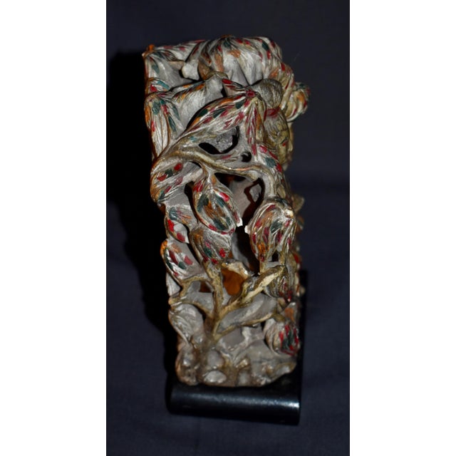 Vtg. Carved Asian Style Soapstone Goddess Statue on Wood Base For Sale - Image 4 of 15