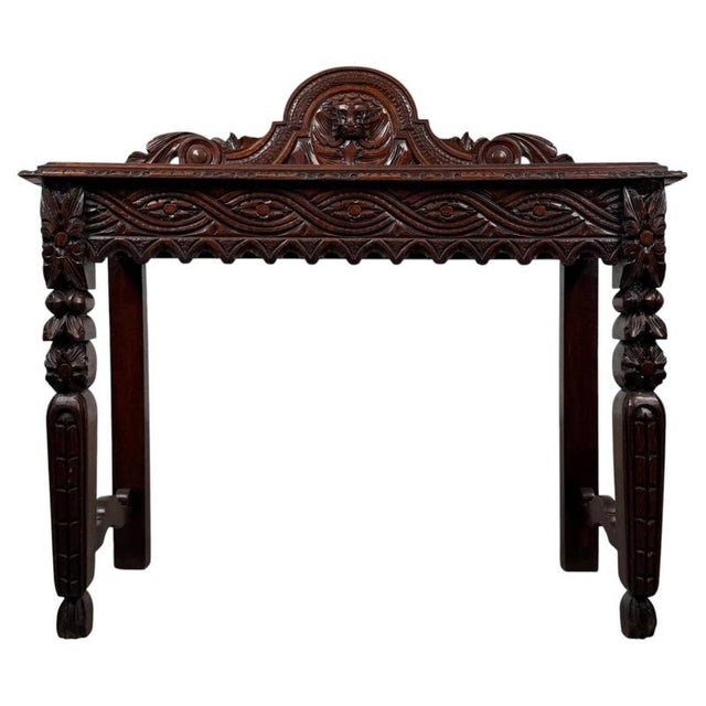 Antique 19th Century English Victorian Carved Oak Side Table For Sale - Image 10 of 10