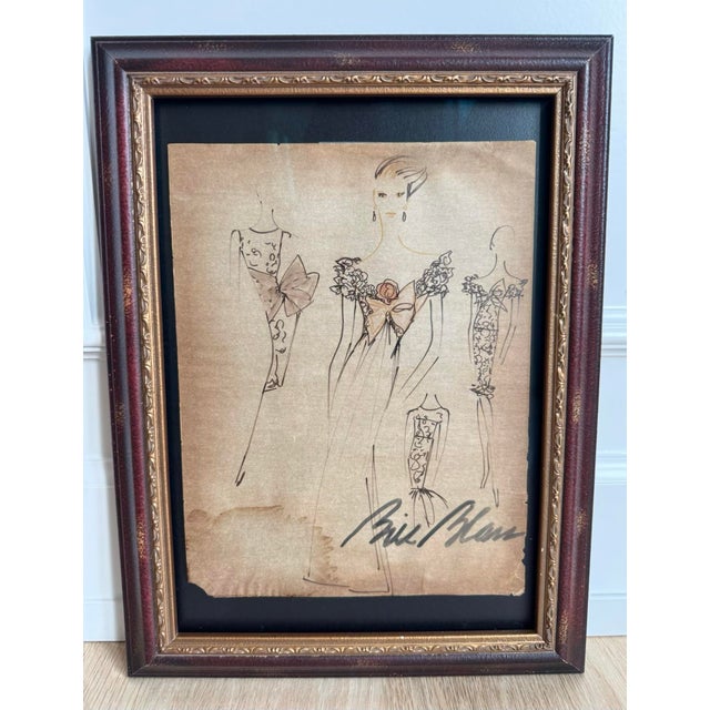 Champagne Original Signed Bill Blass Ink on Vellum Fashion Illustration 1950s For Sale - Image 8 of 10