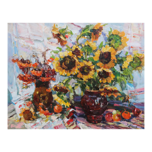 Sunflower Still Life Painting, Original Soviet Ukrainian Art 70-90