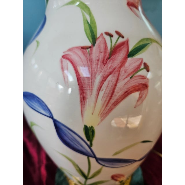 White Late 20th Century Floral Porcelain Ginger Jar Lamp Gilt Wood and Marble Accents For Sale - Image 8 of 9