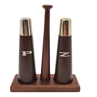Vintage Teak Salt and Pepper Set with a Stand, Netherlands, 1960s, Set of 3 For Sale