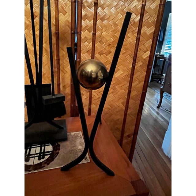 Mid 20th Century Donald Deskey MCM Fireplace Tools Iron Andirons and Fireplace Tool Set- 6 Pieces For Sale - Image 5 of 10