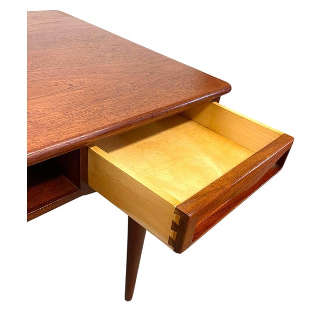 Vintage Mid Century Modern Danish Style Coffee Table With Sculpted Drawer Pulls and Open Shelf Storage For Sale - Image 11 of 11
