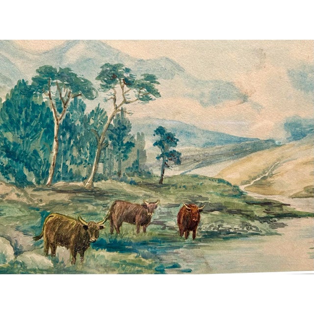 1900 - 1909 Antique Watercolor of Landscape With Cows by Listed Artist Charles Hall For Sale - Image 5 of 6