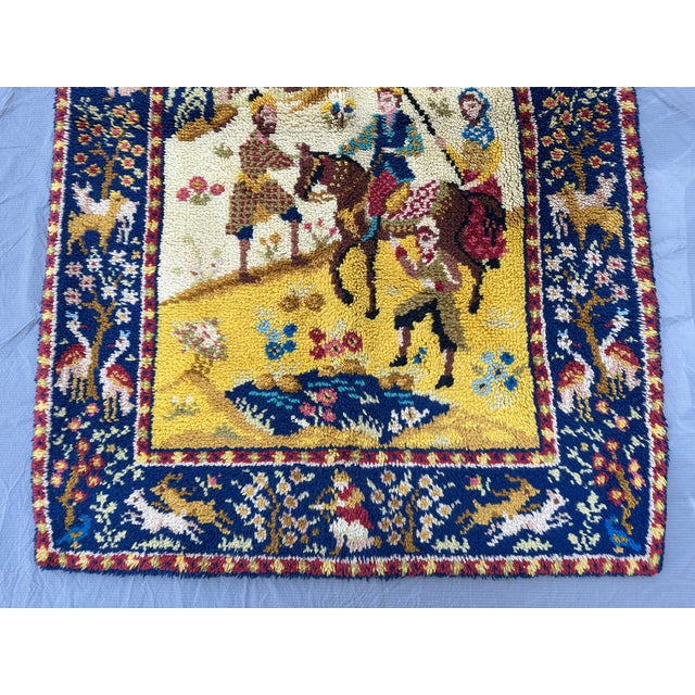Tribal Gold & Navy Pictorial Hunting Scene Hand-Knotted Wool Rug - 3'1" X 4'6" For Sale - Image 3 of 10