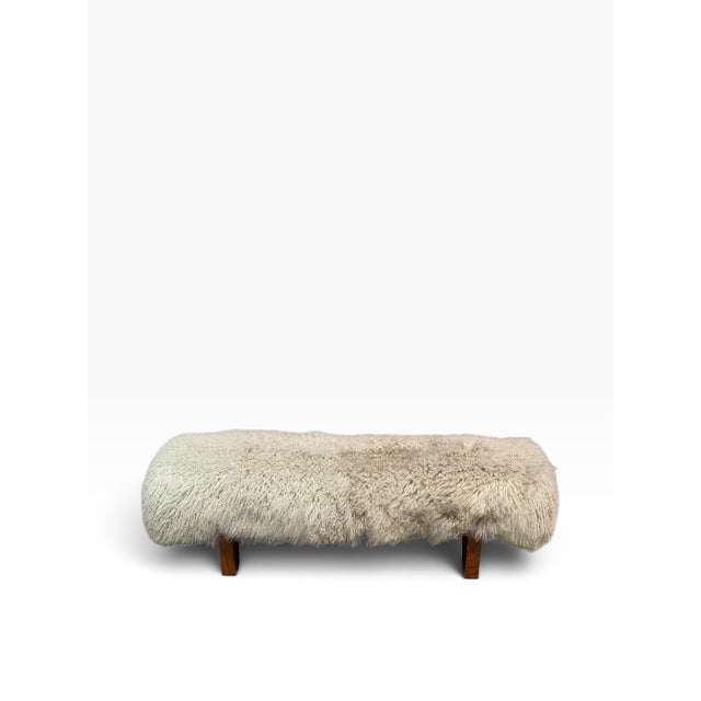 2000 - 2009 Mid Century Modern Sheepskin Upholstered Bench For Sale - Image 5 of 5