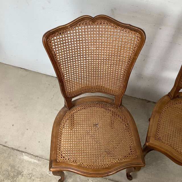 Brown Set of Four Vintage French Provincial Cane Back Dining Chairs — Louis XV Style For Sale - Image 8 of 12