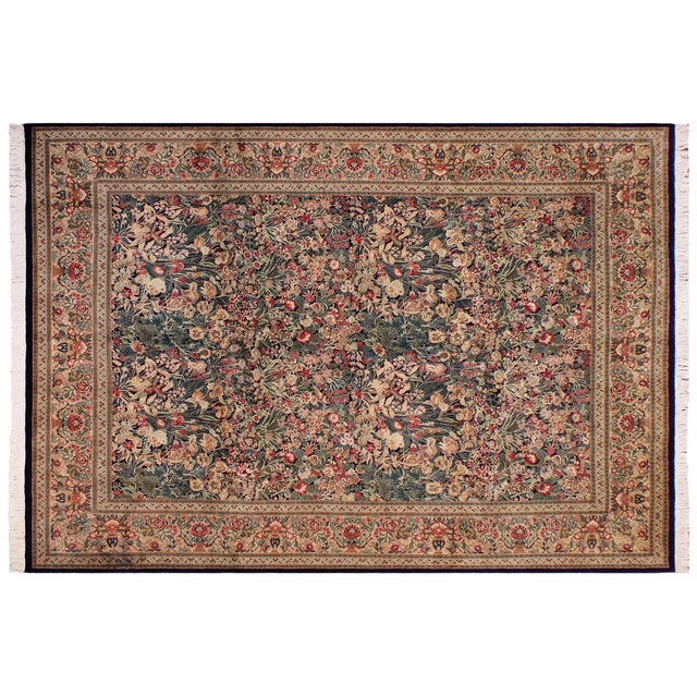 Blue Art Nouveau 1990's Pak-Persian Blue/Gold Wool Rug - 9'2'' X 12'1'' For Sale - Image 8 of 9