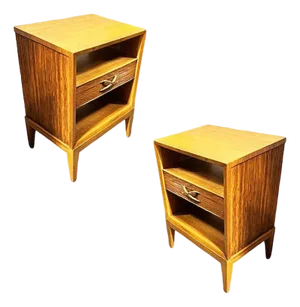 Mid 20th Century Restored Paul Frankl Combed Wood Bedside Table for Brown Saltman, Pair, Attributed