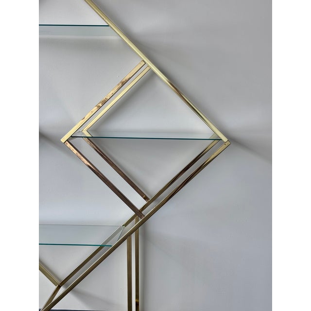 1970s Vintage Milo Baughman Style Diamond Brass and Glass Etagere, Attributed For Sale - Image 5 of 18
