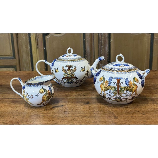 Gien Earthenware Tea and Coffee Service, 1800s, Set of 25 For Sale - Image 11 of 18