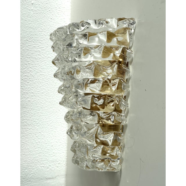 Metal Large Italian Art Deco Style Murano Rostrato Glass and Brass Wall Sconces from Barovier & Toso, 1990s, Set of 2 For Sale - Image 7 of 13