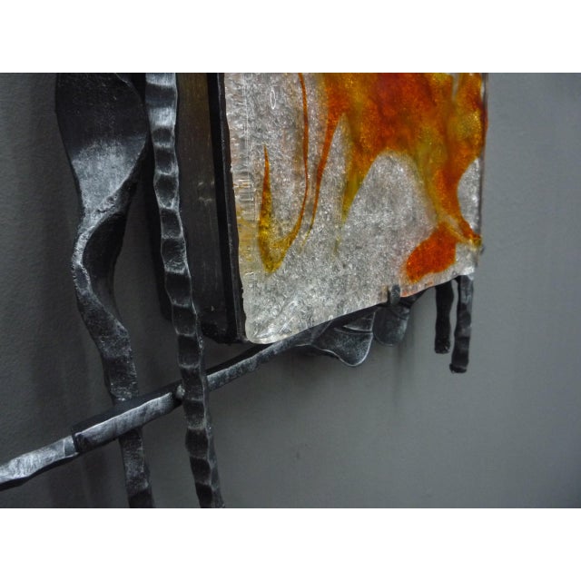 Large Brutalist Wrought Iron Wall Lamp attributed to Tom Ahlström, 1960s For Sale - Image 6 of 13