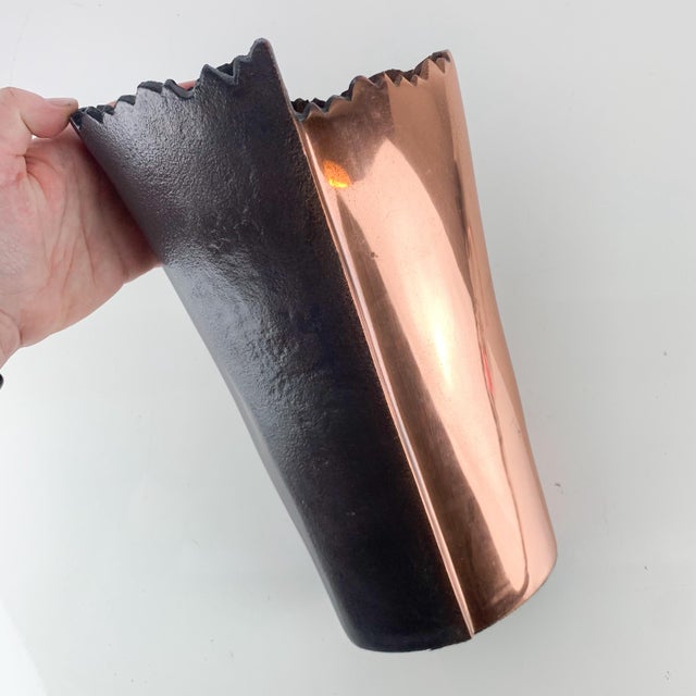 Metal Mid-Century Modern Style Brutalist Aluminum Dipped Copper Jagged Mouth Vase For Sale - Image 7 of 7