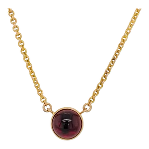 Antique 14k Gold Cabochon Garnet Pendant Necklace