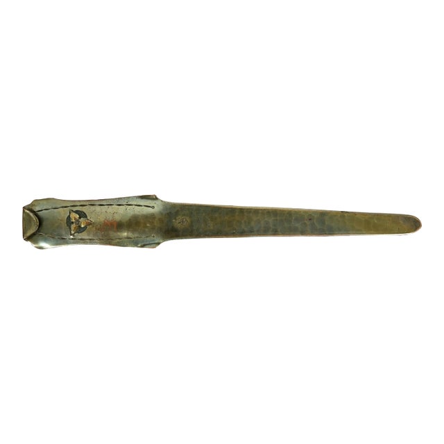 Roycroft Arts & Crafts Trefoil Hammered Brass Over Copper Letter Opener For Sale