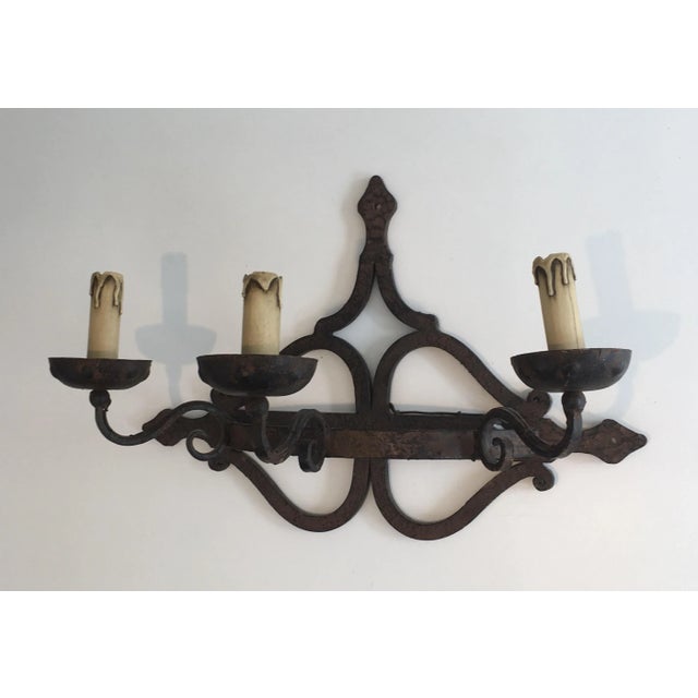 Large Wrought Iron Wall Sconce, French, circa 1950 For Sale - Image 4 of 12