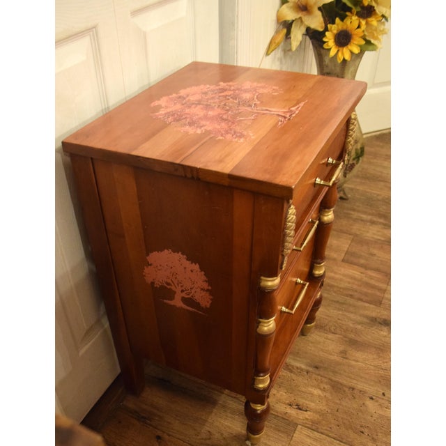 Late 20th Century Custom Solid Wood "Tree of Life" 3-Drawer Nightstand / Accent Chest For Sale - Image 5 of 6