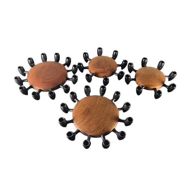 Teak & Cast Iron Candleholders by Jens Quistgaard for Digsmed, 1960s, Set of 4 For Sale