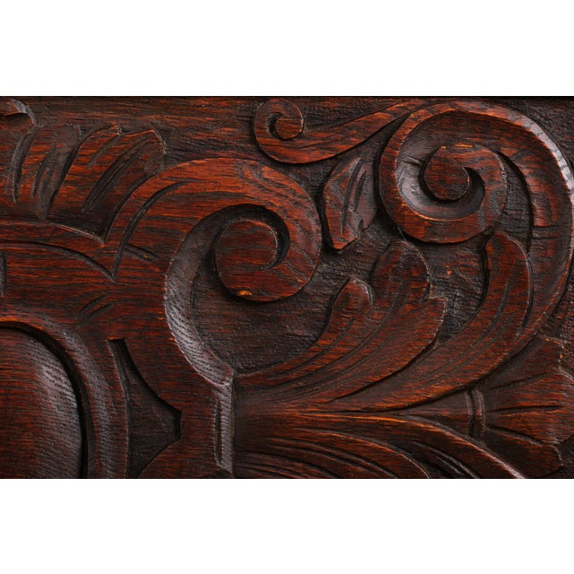Vintage Jacobean Style Carved Oak Chest For Sale - Image 16 of 16