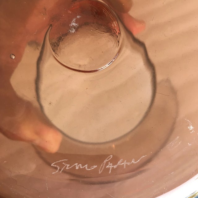 Rose Artist Signed Hand Blown Cinched Glass Vase For Sale - Image 8 of 9