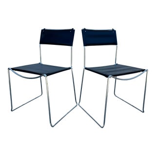1980s Giandomenico Belotti Style Black Leather Dining Chairs, a Pair - Made in Italy For Sale