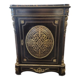 Antique 19th Century French XIX Napoleon III "Boulle " Commode Console Liquor Bar Ebonized For Sale