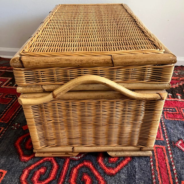 1970s Mid Century Chest Wicker Bamboo & Rattan Trunk For Sale - Image 9 of 12