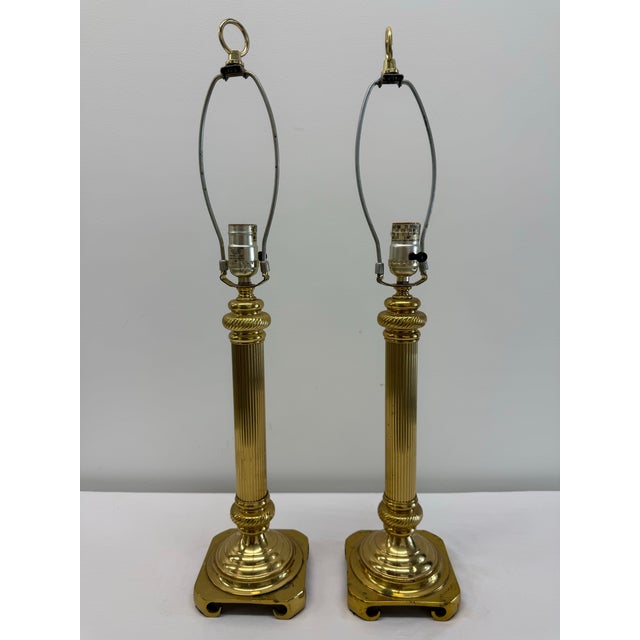 Pair of Vintage Brass Neoclassical Fluted Column Table Lamps For Sale - Image 10 of 10