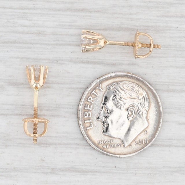 0.47ctw Diamond Stud Earrings 14k Yellow Gold Solitaire Round Pierced - 2 Pieces For Sale In Greensboro - Image 6 of 6