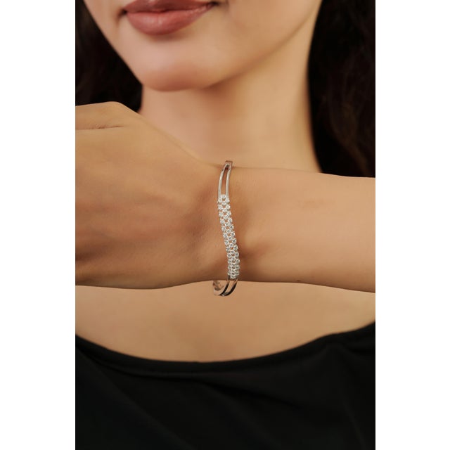 Hallmarked 925 Cubic Zirconia Hinged Wavy Bangle Bracelet for Women - Christmas Gift For Sale - Image 9 of 13
