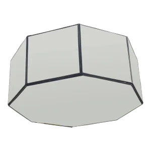 Art Deco Style White Milk Glass and Bronze Octagon Shape Pendant or Flush Mount