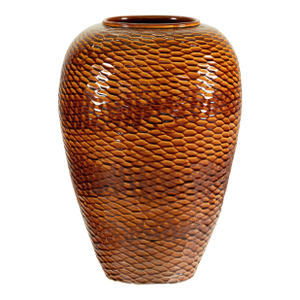 Artisan Large Honeycomb-Textured Ceramic Vase in Warm Amber Glaze