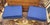 Metal Pair Brass X Stools in Blue & Gold For Sale - Image 7 of 9