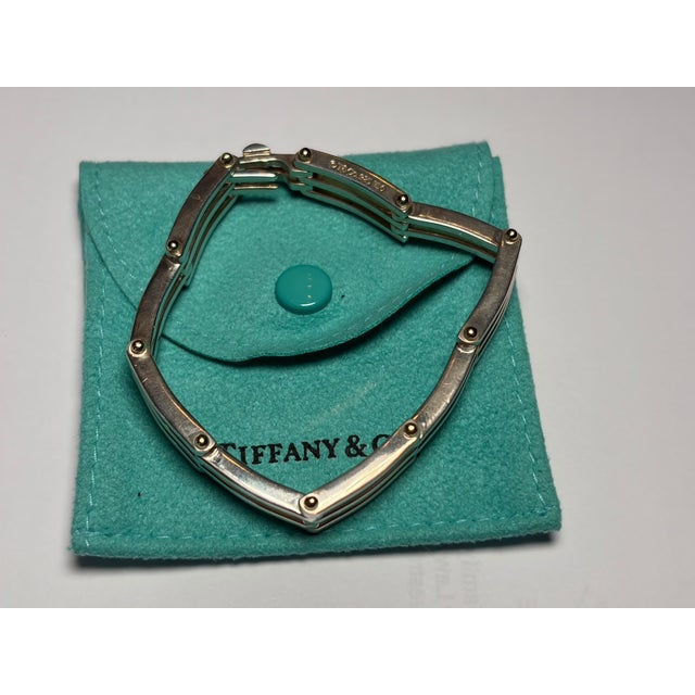 Silver Tiffany & Co. Sterling Silver & 18ct Yellow Gold Vintage Gate Link Bracelet 29.75g For Sale - Image 8 of 8