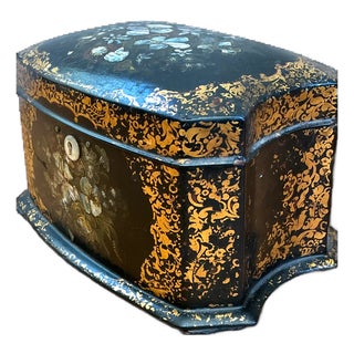Vintage English Floral Inlaid Decorative Tea Caddy For Sale