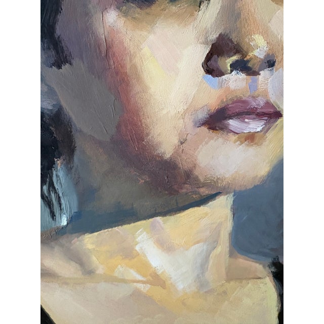 Mid‑Century Oil Portrait of Asian Woman in Beautiful Gold Frame For Sale - Image 4 of 7