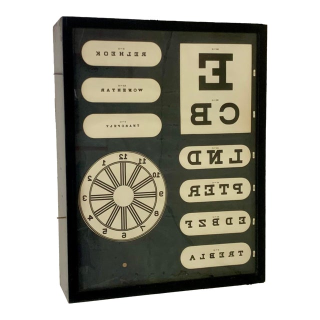 Vintage Eye Testing Chart, Circa 1950 Back Lit. For Sale